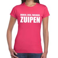 Horen zien zwijgen ZUIPEN tekst t-shirt roze dames - thumbnail