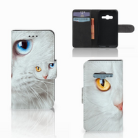 Samsung Galaxy Trend 2 Telefoonhoesje met Pasjes Witte Kat - thumbnail