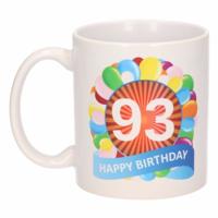 93 jaar Verjaardag koffiemok - cadeau beker - feestelijke ballonnen print - 300 ml - keramiek - wit