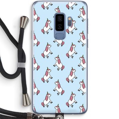 Eenhoorns overal: Samsung Galaxy S9 Plus Transparant Hoesje met koord