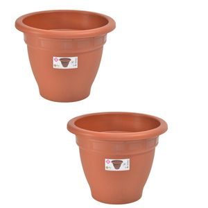 Set van 2x stuks terra cotta kleur ronde plantenpot/bloempot kunststof diameter 30 cm