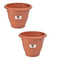 Set van 2x stuks terra cotta kleur ronde plantenpot/bloempot kunststof diameter 30 cm