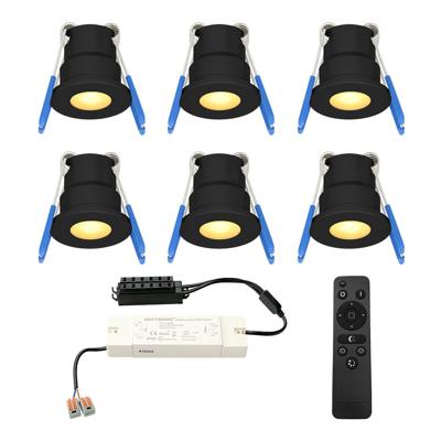 Set van 6 Milano LED Mini Inbouwspots met trafo - 12 Volt 3 Watt 200 lumen - Dimbaar - Plat 34mm - 2700K - IP65 waterdicht - Zwart - Veranda Spotjes - Overkapping Spotjes