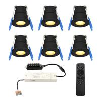 Set van 6 Milano LED Mini Inbouwspots met trafo - 12 Volt 3 Watt 200 lumen - Dimbaar - Plat 34mm - 2700K - IP65 waterdicht - Zwart - Veranda Spotjes - Overkapping Spotjes