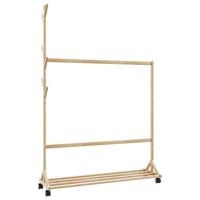 VidaXL Kledingrek met haken en wielen 100x35x157 cm bamboe