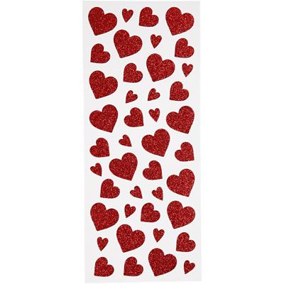 Creativ Company Glitterstickers, harten, vel 10x24 cm, ca. 84 stuk, rood, 2 vel/ 1 doos