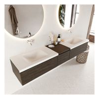 Mondiaz Bukla 200cm badmeubel met module 40 dark brown 3 lades met wastafel dubbel zonder kraangat kleur talc