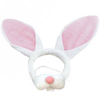 Paashaas/konijn oren diadeem roze/wit met tandjes/snuitje voor volwassenen - Verkleedhoofddeksels