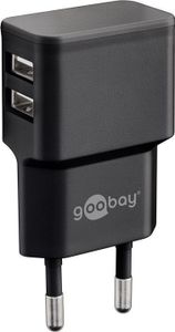 USB-A adapter - USB-A oplader - CEE 7/16 - USB-A adapter - 2 poorts - 2400mA - 12W - zwart