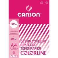 Canson tekenpapier Colorline, 150 g, ft 21 x 29,7 cm, A4, geassorteerde kleuren, blok van 20 vel