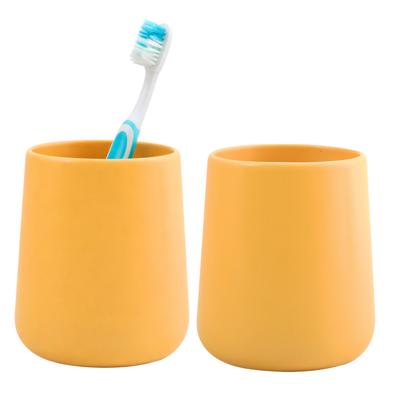 Badkamer beker / tandenborstelhouder Earth Serie - 2x - Keramiek - geel - 8 x 10 cm Badkamer beker / tandenborstelhouder Earth Serie - 2x - Keramiek - geel - 8 x 10 cm