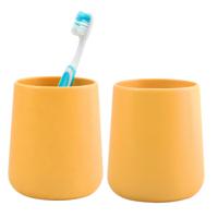 Badkamer beker / tandenborstelhouder Earth Serie - 2x - Keramiek - geel - 8 x 10 cm