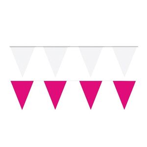 Witte/Roze feest punt vlaggetjes pakket 60 meter