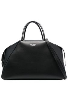 Prada sac à main en cuir à plaque logo - Noir