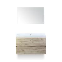 Maxx XL Badmeubelset 100 cm - Craft Oak - Wastafel Just Zonder kraangat - met Spiegel