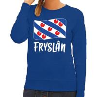 Friesland thema trui - sweater - blauw - met Friese vlag - voor dames - Fryslan provincie kleding