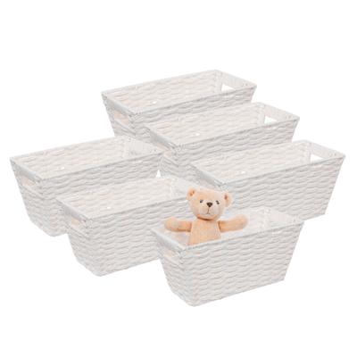 5Five Rieten opbergmand - 6x - gevlochten rechthoek - wit - 31 x 15 x 15 cm