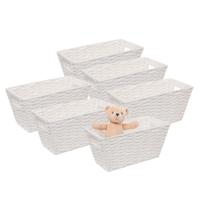 5Five Rieten opbergmand - 6x - gevlochten rechthoek - wit - 31 x 15 x 15 cm