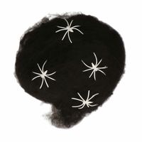 Decoratie spinnenweb/spinrag met spinnen - 60 gram - zwart - Halloween/horror versiering - thumbnail