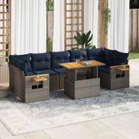 8-delige Loungeset met kussens poly rattan grijs