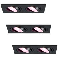 Set van 3 Mallorca LED inbouwspot - IP20 - Kantelbaar - 11 Watt 690 Lumen - Wifi + Bluetooth - RGBWW - Dubbel - GU10 - Google Home, Amazon Alexa en Siri - Rechthoek - Voor binnen - Zwart