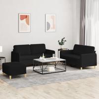 3-delige loungeset met kussens stof zwart