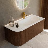 Badmeubel Mondiaz Kurve-Dlux | 105 cm | Meubelkleur Walnut | Wastafelkleur Opalo | Solid surface | Rechts spoelbak | 1 kraangat