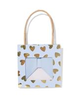 HEMA Cadeautasje Met Venster 10x11x11cm Blauw Hartjes Goud