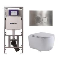 QeramiQ Dely Swirl Toiletset - 36.3x51.7cm - Geberit UP320 Burda inbouwreservoir - slim zitting - steel bedieningsplaat - ronde knoppen - wit mat 0701131/SW706194/SW1000766/SW1026257