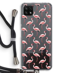 Flamingoprint groen: Samsung Galaxy A22 5G Transparant Hoesje met koord