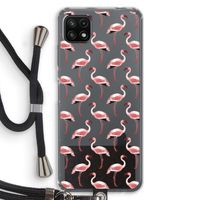 Flamingoprint groen: Samsung Galaxy A22 5G Transparant Hoesje met koord