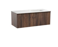 Balmani Forma zwevend badkamermeubel 120 x 55 cm amerikaans notenhout met Tablo Arcatto asymmetrisch rechtse wastafel in matte Solid Surface