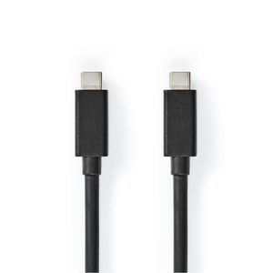 Nedis USB-Kabel | USB 3.2 Gen 2x2 | USB-C Male | USB-C Male | 100 W | 4K@60Hz | 20 Gbps | Vernikkeld | 2.00 m | Rond | PVC | Zwart | Label -