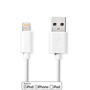 Nedis Lightning Kabel | Apple Lightning 8- Pins naar USB-A Male | 1 m | Wit | 1 stuks - CCGB39300WT10 CCGB39300WT10