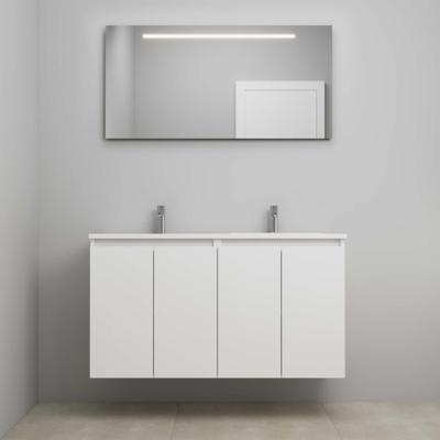 On-Line Badkamermeubelset - 120 cm - Bouwpakket - Greeploos 4 Deuren - Acryl Wastafel - 2 Kraangaten - Spiegel met LED-Verlichting - Hoogglans Wit