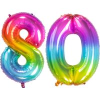 Grote folie ballonnen cijfer 80 in het glimmend multi-kleuren 86 cm
