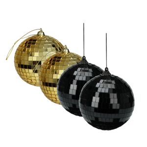 Grote discobal kerstballen - 4x st - goud en zwart - 10 cm - kunststof