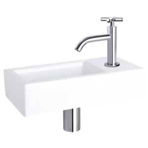 Differnz Ravo fonteinset keramiek - kraan kruis - 38.5 x 18.5 x 9 cm - chroom