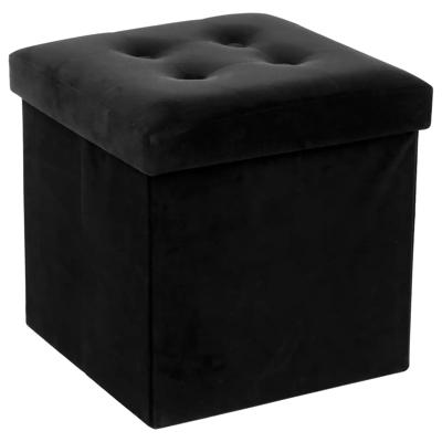 Atmosphera Poef - zwart - 38 x 38 cm - mdf/fluweel - hocker - opbergbox - opvouwbaar