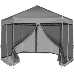 VidaXL Partytent pop-up zeshoekig met 6 zijwanden 3,6x3,1 m grijs