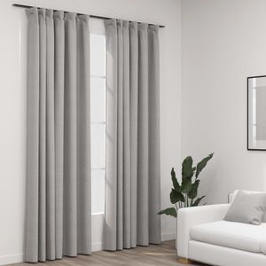 VidaXL Gordijnen linnen-look verduisterend haken 2 st 140x225 cm grijs