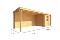 Blokhut met overkapping Els 650 cm bij 200 cm diep Lessenaarsdak - Warentuin collection