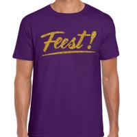 Party T-shirt heren - paars - Feest! - glitter goud - Glitter en Glamour - thema feest