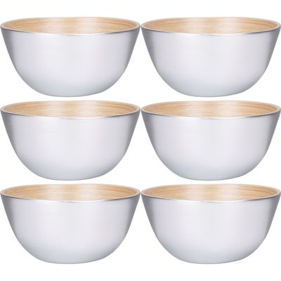 Schaaltje/kommetje - 6x - zilver - bamboe - D14 cm x H7 cm