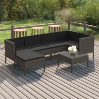 7-delige Loungeset met kussens poly rattan grijs