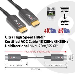 CLUB3D Ultra High Speed HDMI™ Certified AOC Cable 4K120Hz/8K60Hz Unidirectional M/M 20m/65.6ft