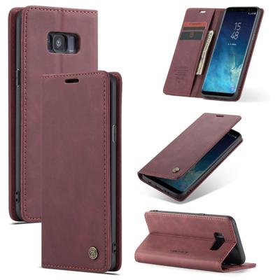 CaseMe-013 multifunctionele retro Frosted horizontale Flip lederen draagtas met kaartsleuf & houder & portemonnee voor Galaxy S8 plus (wijn rood)