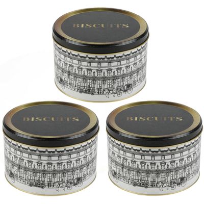Urban Living koektrommel/voorraadblik Biscuits - 3x - Versailles - metaal - wit/zwart - 17 x 11 cm