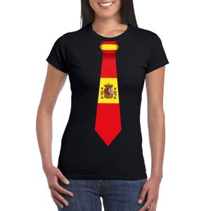 Zwart t-shirt met Spanje vlag stropdas dames