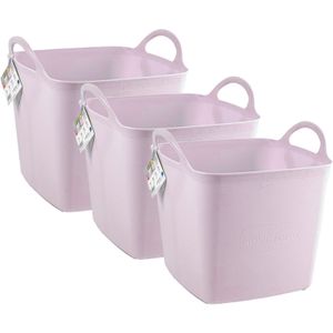 Kuip/emmer/wasmand - 3x - flexibel - roze - 27 liter - vierkant - kunststof